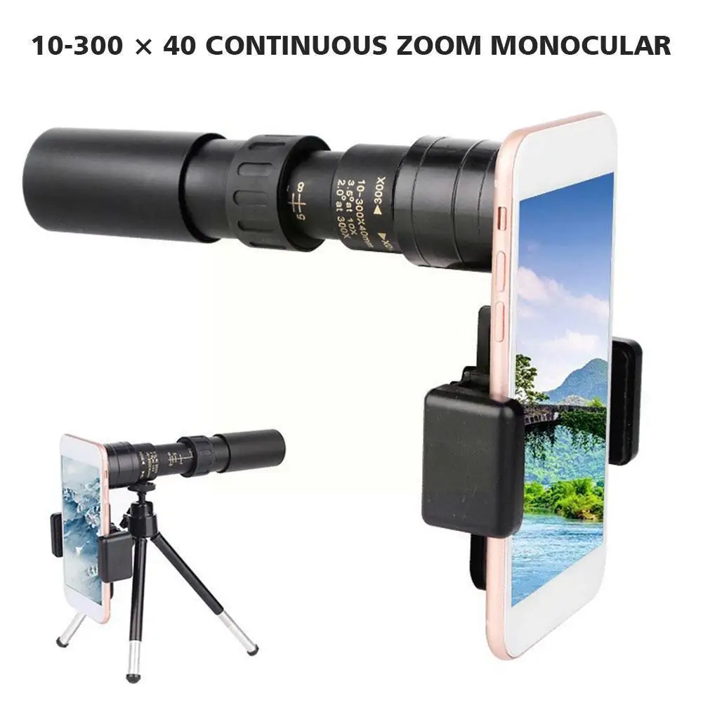 

10-300X Zoom HD Monocular Telescope Portable Spotting Scope Smartphone Holder Tripod for Adults Bird Watching Camping Hikin T0S9