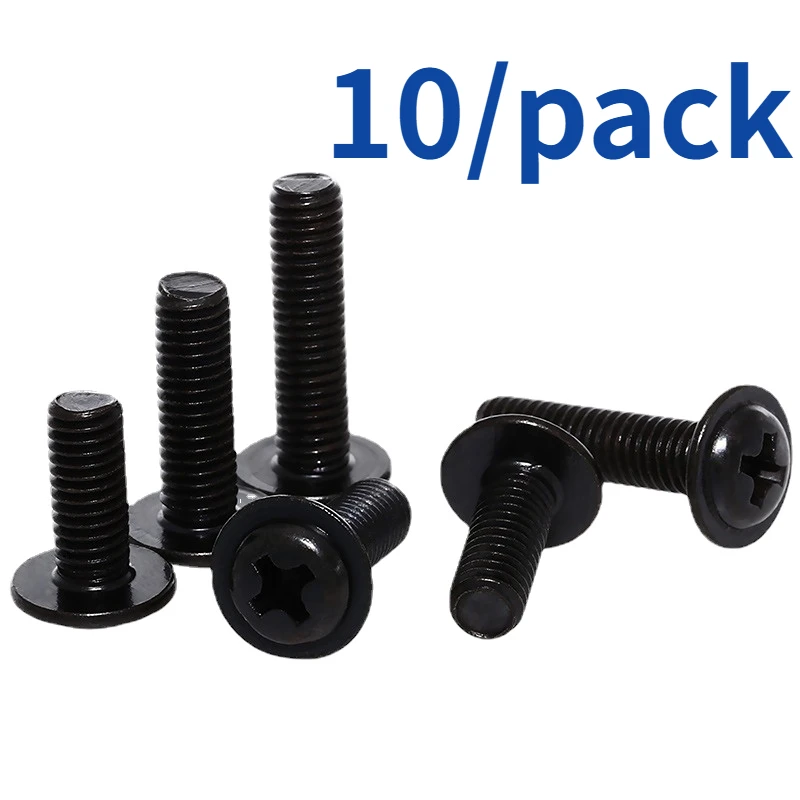 10pcs/lot M1.4 M6 Black Pan Head Screws with Washer and Pad, DIN967