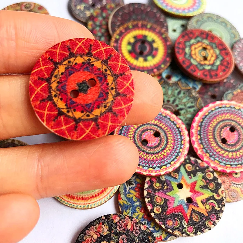 

200pcs 15-25mm Retro Wooden Buttons 2 Holes for Handwork Sewing Scrapbook Clothing Button DIY Crafts Accessories Gift Card Decor