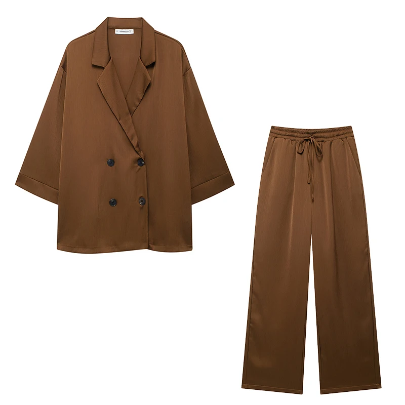 Willshela Women Fashion 2 Piece Set Solid Double Breasted Blazer & Vintage Elastic Waist Trousers Feamle Chic Lady Pants Sets 6