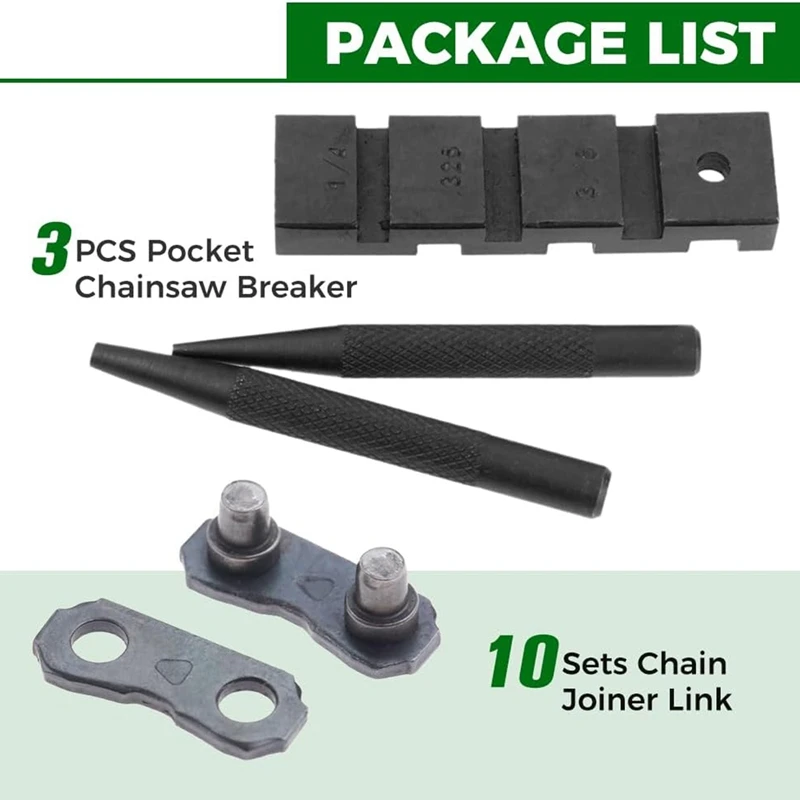 Pocket Chainsaw Breaker Chain Saw Repairing Mending Tool Set 3PCS with 10 Sets 0.325In Chainsaw Chain Joiner Link Repair