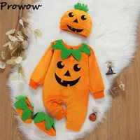 Prowow 0-24M My First Halloween Baby Costumes Orange Fleece Pumpkin Romper+Pumpkin Hat+Shoes 3pcs Baby Halloween Outfits Set