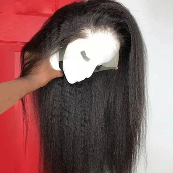 40 Inch Kinky Straight Lace Front Wigs Human Hair 250% Density Yaki Straight 13x4 Transparent HD Lace Human Hair Wigs For Women 1