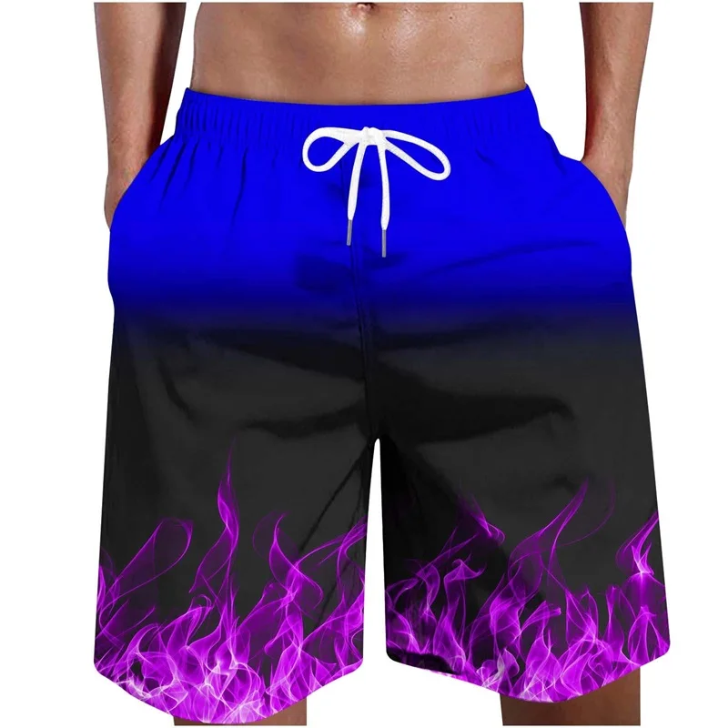 Full Print Fire Pattern Men's Swim Trunks 3D Flame Printed Quick Dry Shorts For Men Beach Surf Board Shorts Swimwear