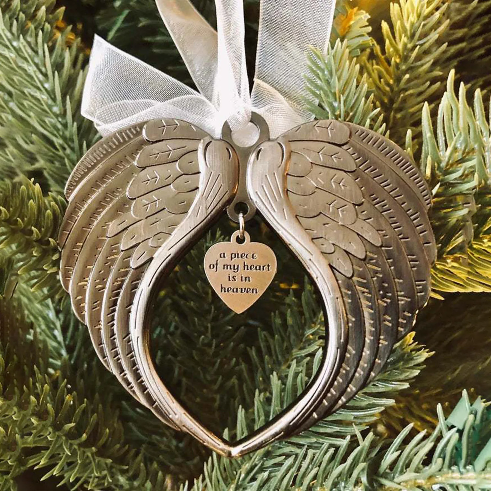 My Heart Is In Heaven Angel Wing Ornament Christmas Tree Pendant Household Festival Party Decorations Xmas Memorial Pendants Christmas Decorations