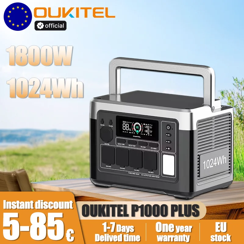OUKITEL P1000E Plus Estación de energía portátil 1800W Potencia de salida 1024Wh LiFePO4 Familia Camping al aire libre Energía de respaldo Energía móvil