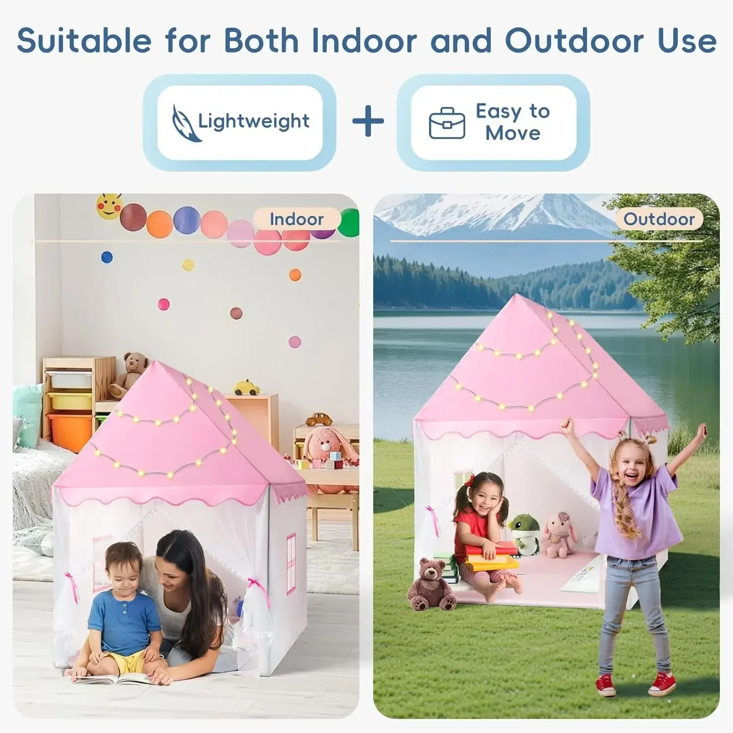 Kids Tent Girl Baby Little Princess Children Toy Tent 1.35M Wigwam Folding Castle Children's Room Decor Birthday Christmas Gifts