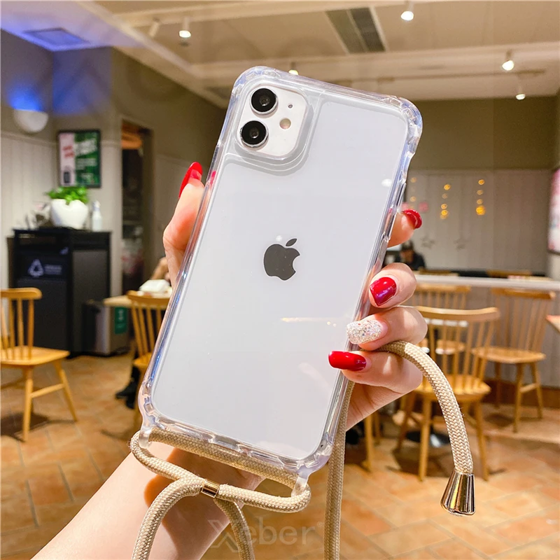 Transparent Crossbody Phone Case with Necklace Cord and Soft Cover