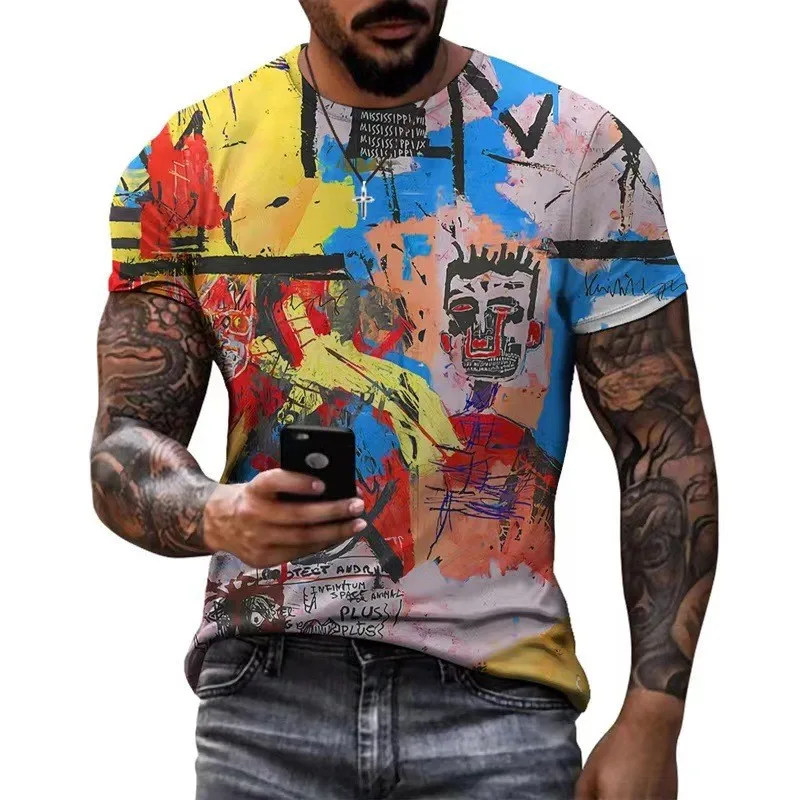 

2023 New Summer Retro 3d Printing T-shirt for Men Nad Women Hot Sell Hip Hop Adult Men's Plus-size Colorful Graffiti O-neck Tops