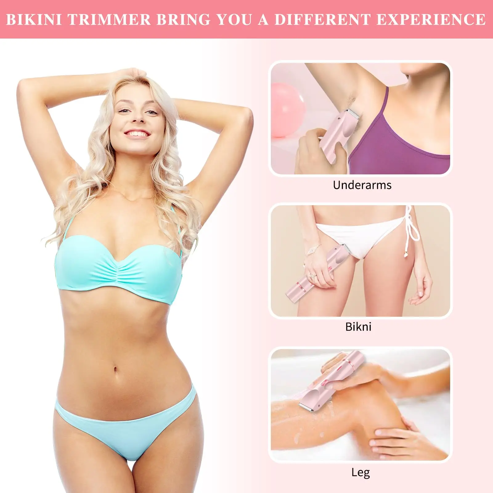 Women Electric Razors 2 in 1 Dual-Head Painless Bikini Trimmer Wet Dry Use for Ladies Pubic Hair Detachable Head Electric Shaver 6