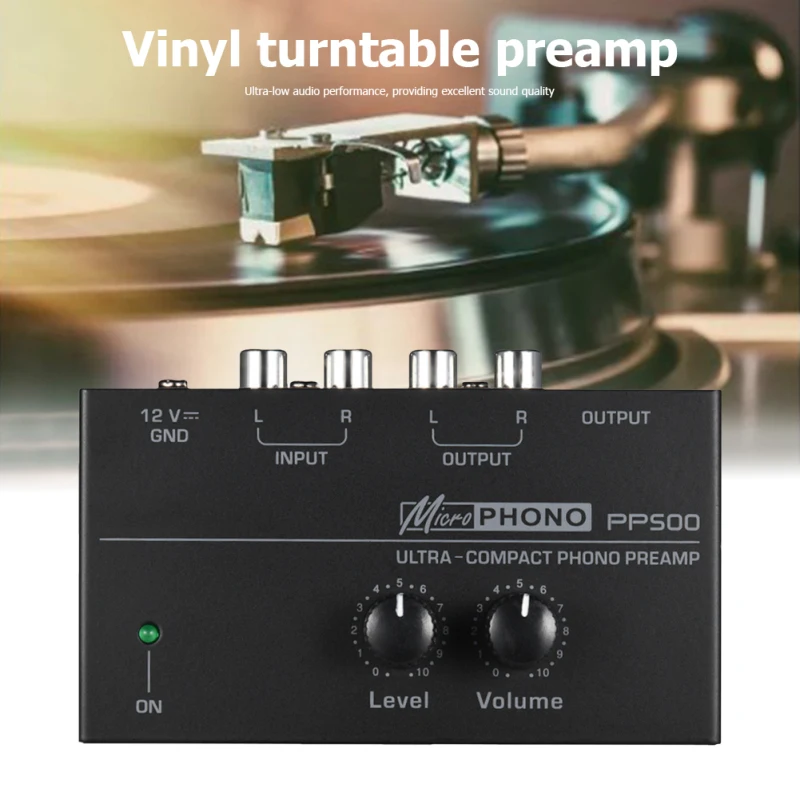 

Phono Preamp pre Amp Preamplifier with Level Volume Control RCA Input Output 1/4" TRS Output Interfaces for LP Vinyl Turntable