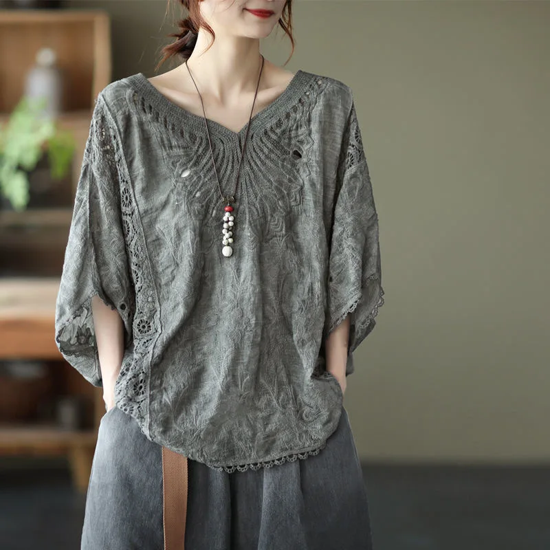 Bat Long Sleeve Print Loose Shirt Women Vintage Elegant Casual