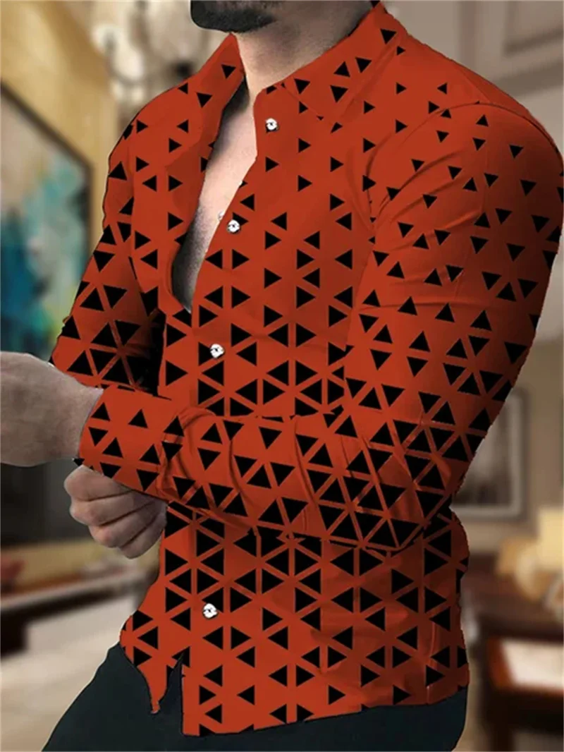 Shirt Men's Suit Lapel Geometric Square Plaid Outdoor Casual Long Sleeve Button Print Clothing Designer Casual Comfort