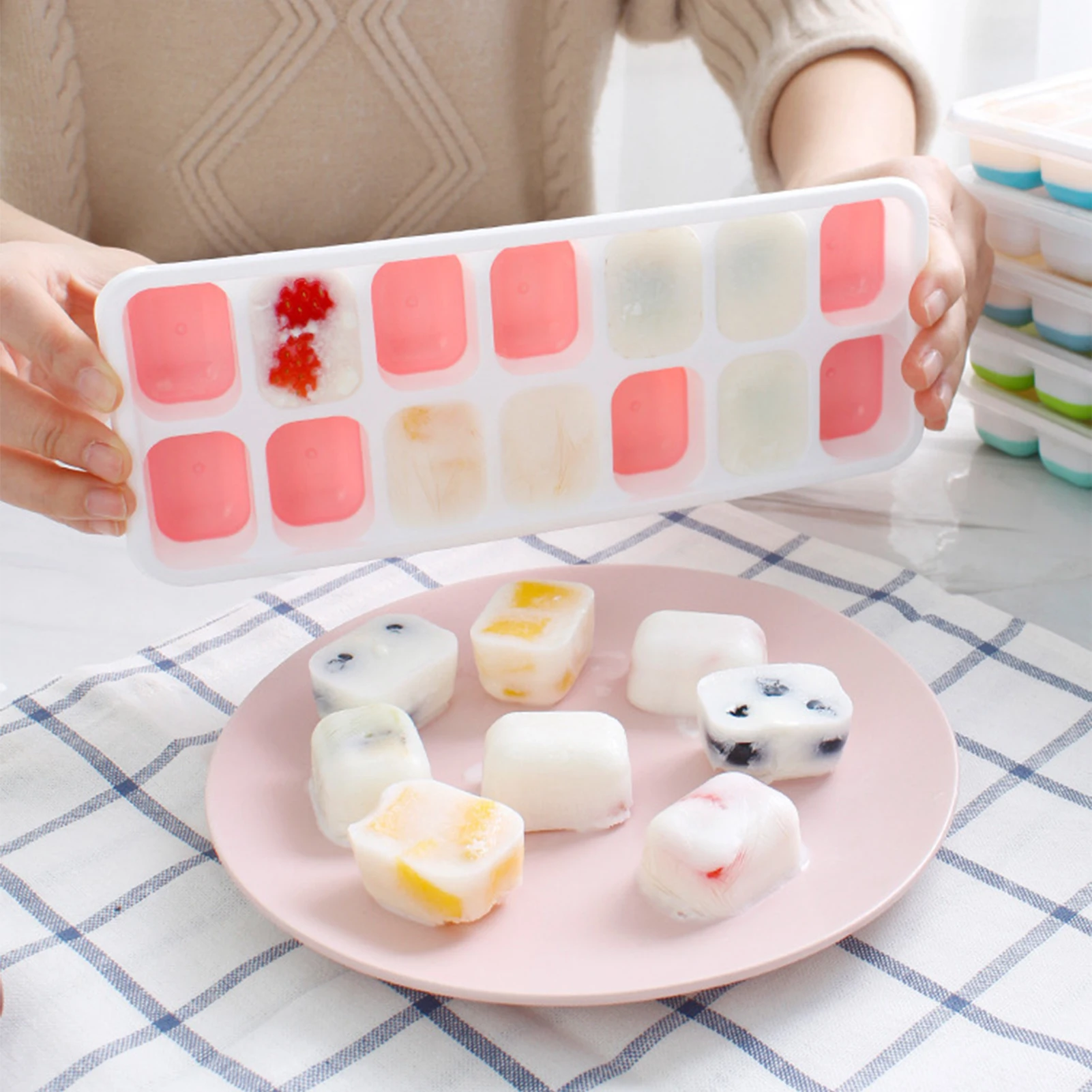 14 Grid Ice Cube Tray Reusable Ice Cube Mold Silicone Base Durable Bar Wine Block Maker Ice-cream Chocolate Making Tool