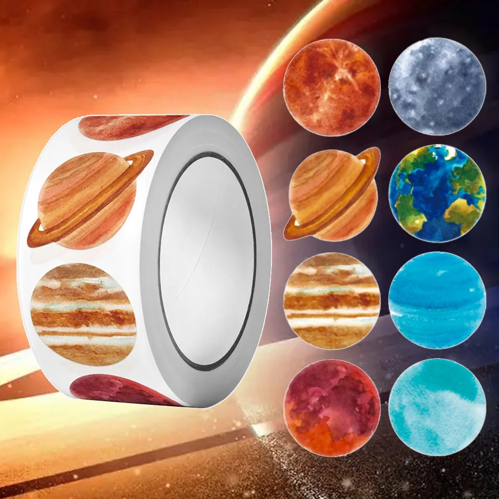 Stationery stickers 500Pcs/Roll Solar System Colored Planets 2.5cm/1.0'' Space Knowledge Learning