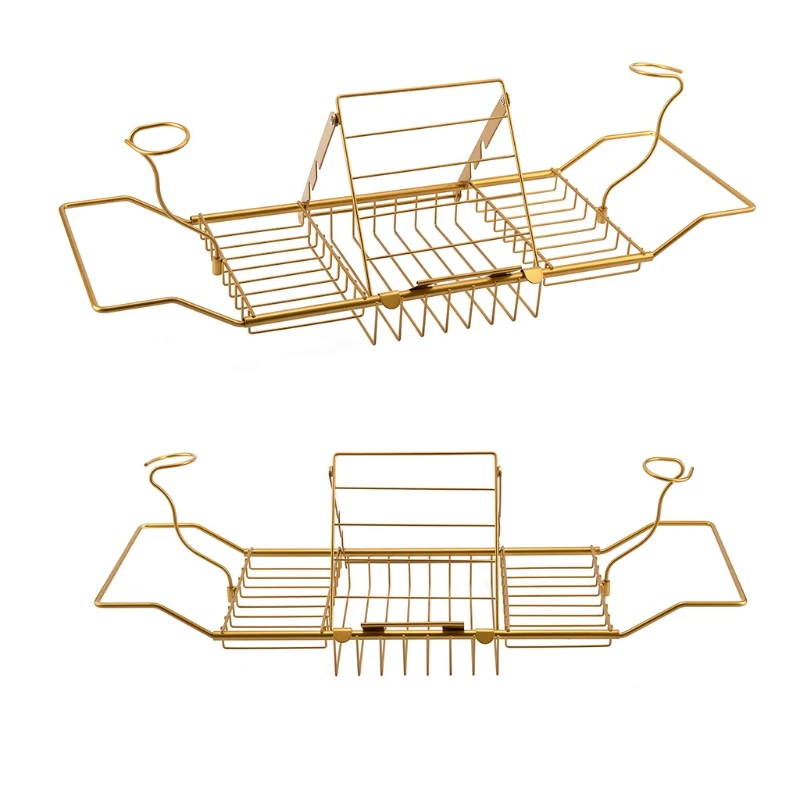 Metal Telescopic Bathtub Rack Non-Slip Retractable Wine Glass Book Holder Bathroom Tray Rack Shower