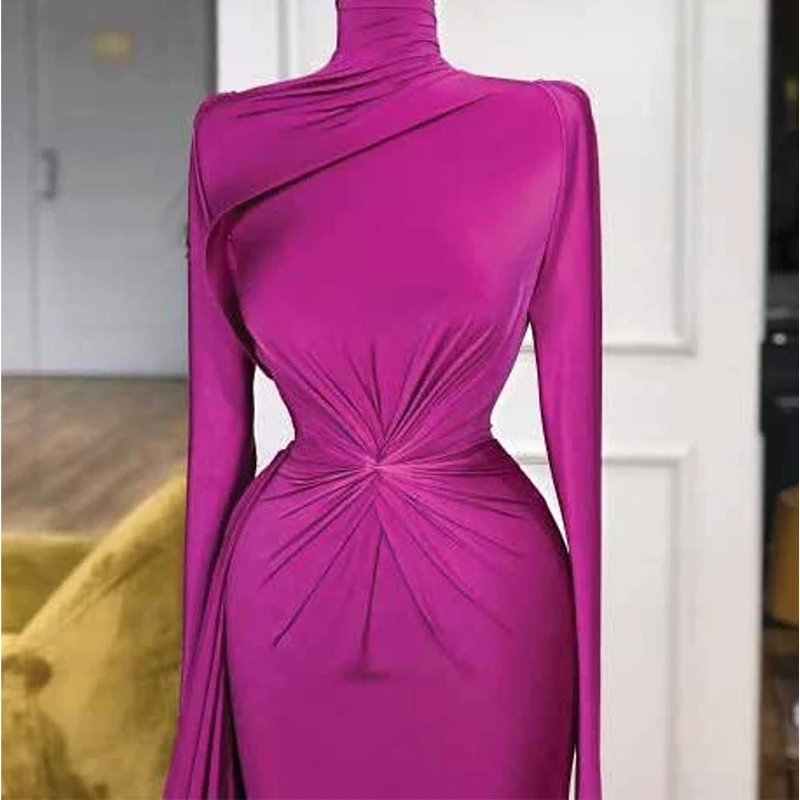 

Женское вечернее платье-русалка, элегантное платье до пола с высоким воротником и длинными рукавами для выпускного вечера, индивидуальный пошив