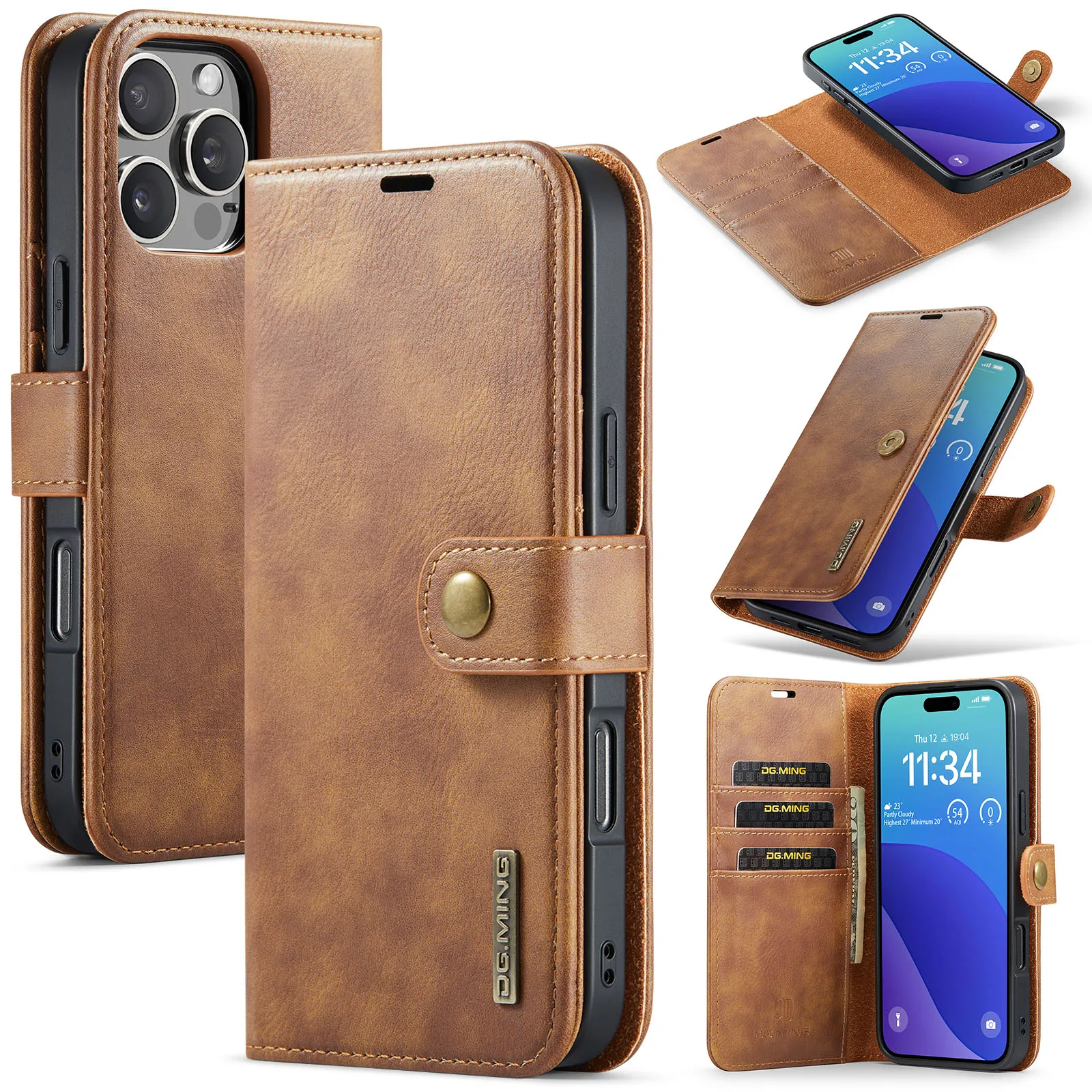 Magnetic 2-in-1 Detachable Leather Wallet Case with 3-Card Flip Cover