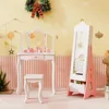 Kids Jewelry Armoire Cabinet, 43.5" Standing Wooden Standing Jewelry Organizer with Full-length Mirror and Storage Drawers 2