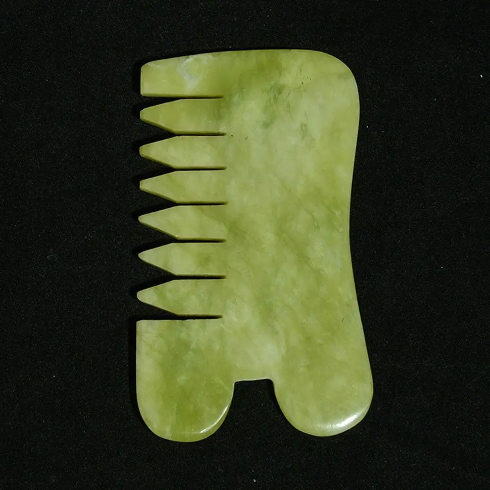 Portable Hsiuyen Jade Massage Comb Green Natural Jade Hair Brush Carving Retro Gua Sha Board Stone Body Scalp Meridian Treatment
