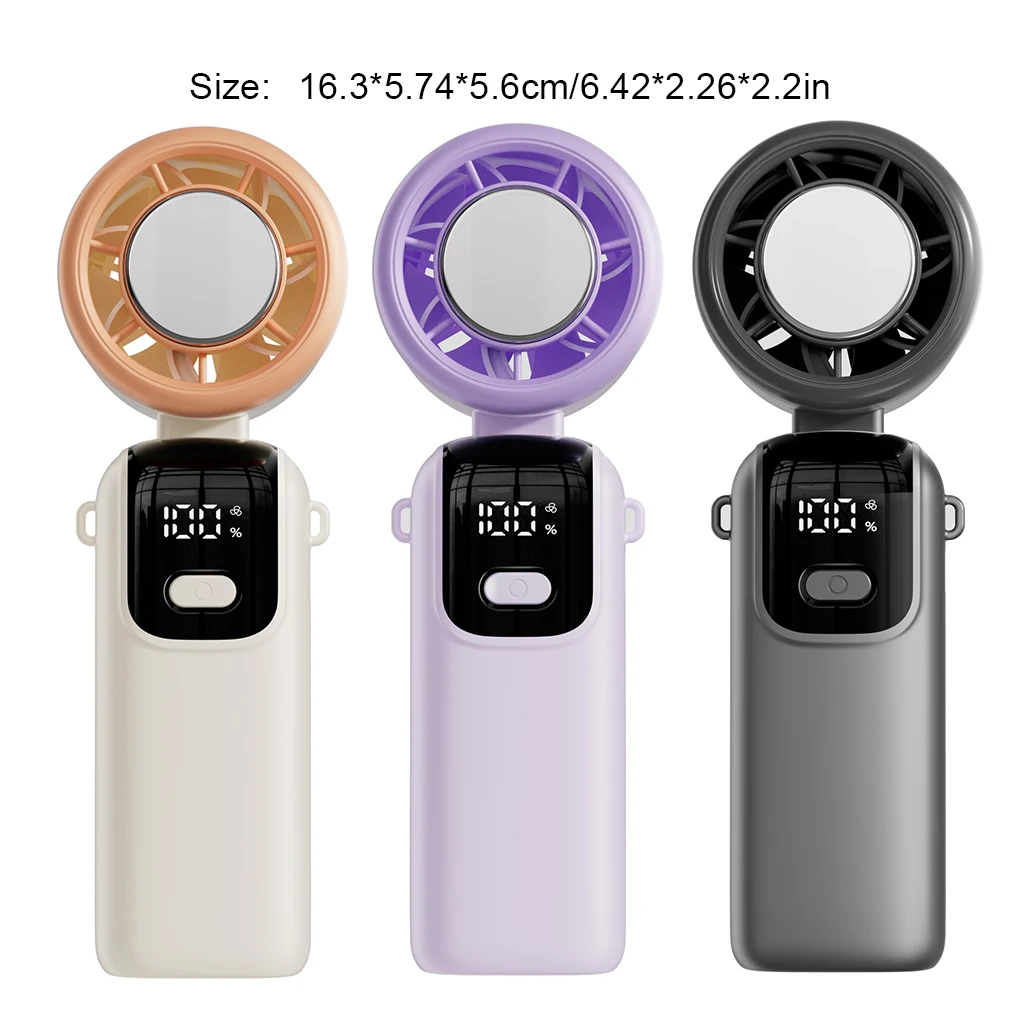 Portable Handheld Turbo Fan LED Display Rechargeable Mini Fan 5 Gear High Speeds Adjustable Foldable Mini Hand Fans with lanyard