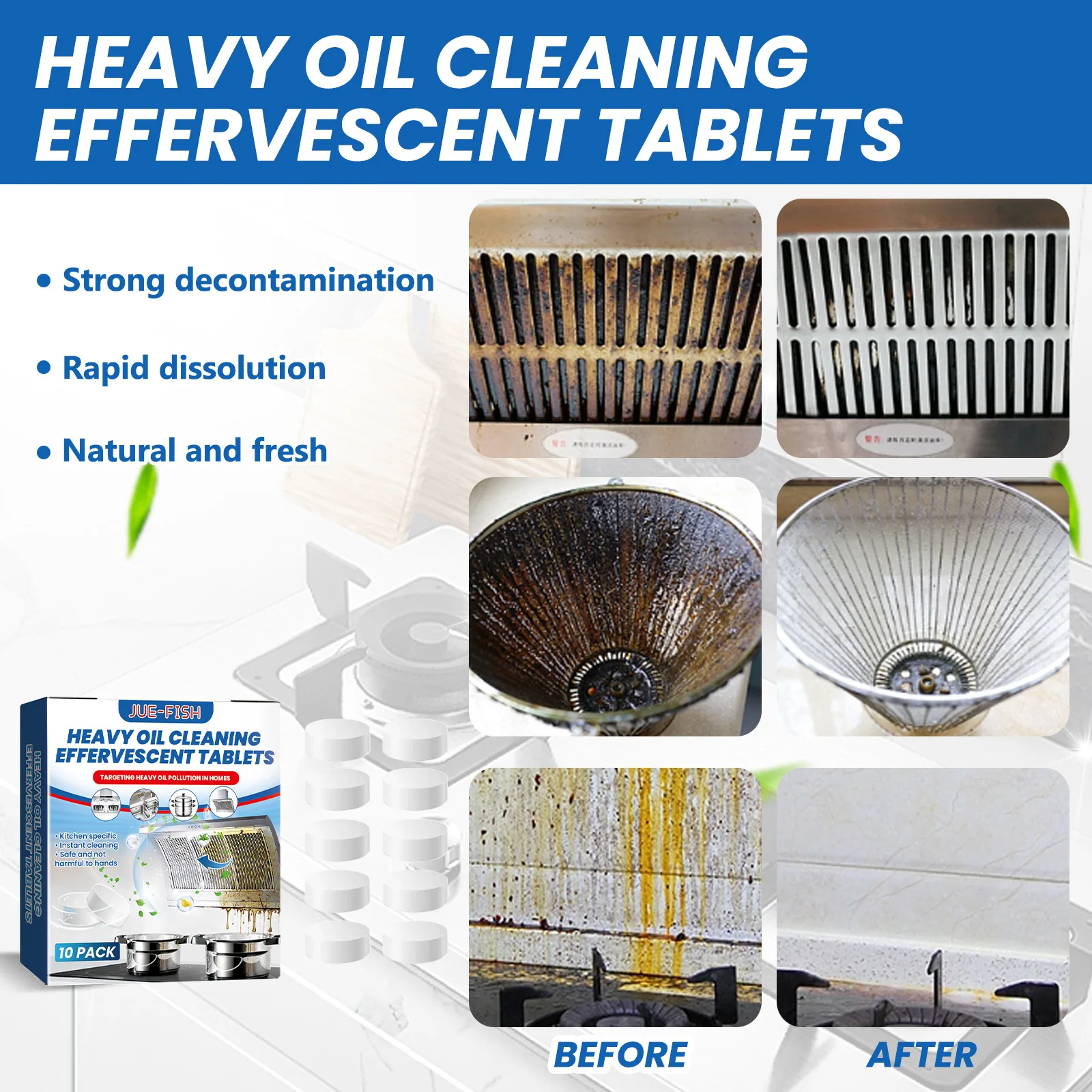 Heavy Oil Stain Cleaner Oven Grill Grease Detergent Hood Stove Stain Remover Rust Prevent Multifunctional Kitchen Cleaner Tablet