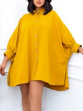 

Plus Size Loose Waist A Line Shirt Dress Temperament Long Sleeve Solid Color Polo Dress Style Dress for Casual Wear Spring New
