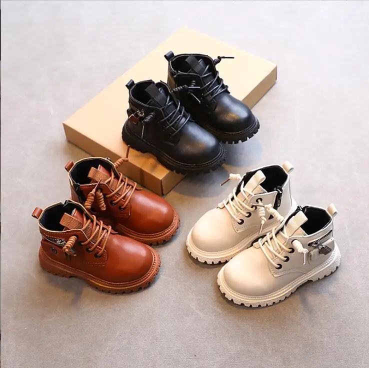 Spring Autumn Bright Leather Single Boots Girls' Snow Boots Children's Leather Boots Fashion Riding Boots Boys' Short Boots autumn 2023 new children s shoes little girls temperament leather shoes korean fashion girls bright leather shoes   beige