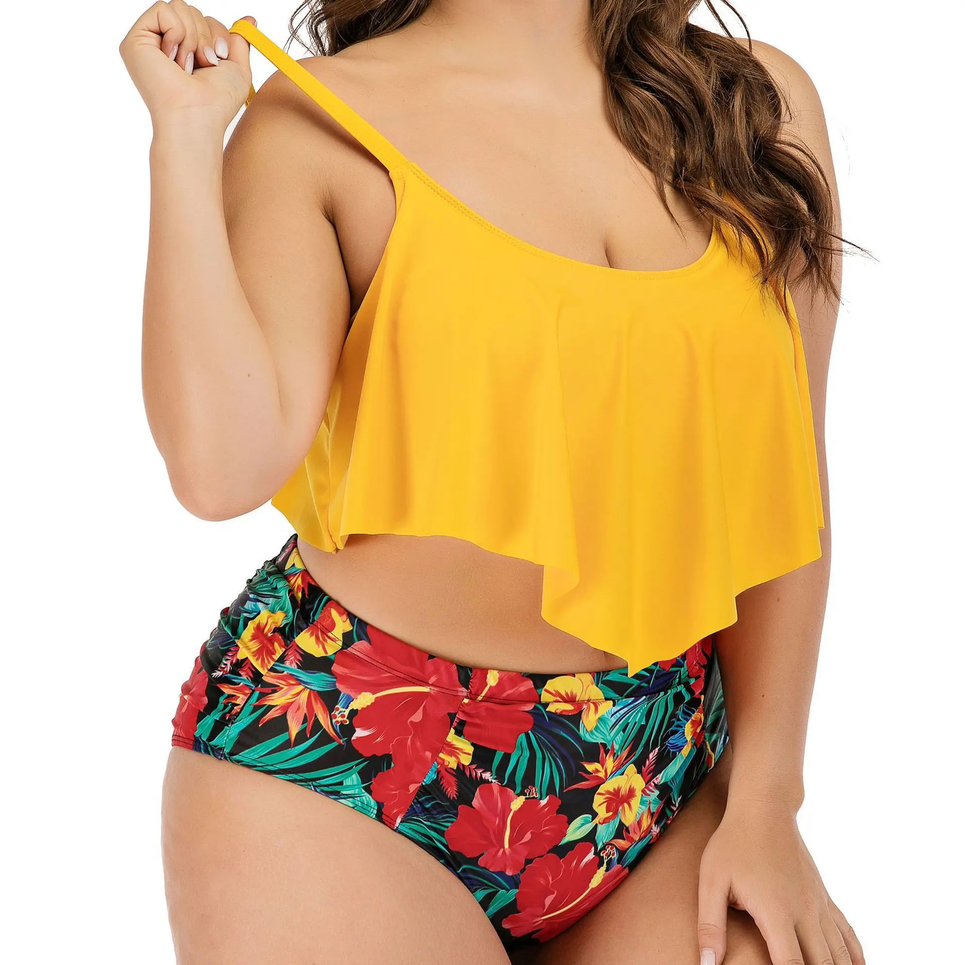 High Waist Bikini Floral Swimwear Women Korean Spring Summer 2023 Ruffly Plus Size Bikini Swimsuit for Fat Bathing Suit L-5XL