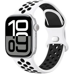Breathable Soft Silicone Strap for Smartwatch - Versatile Size Options (White black)