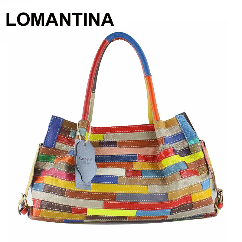 

LOMANTINA Прямая поставка 2 размера натуральная кожа Портативная сумка-мессенджер стильная женская сумка Вместительная полосатая Сумка-тоут для дам