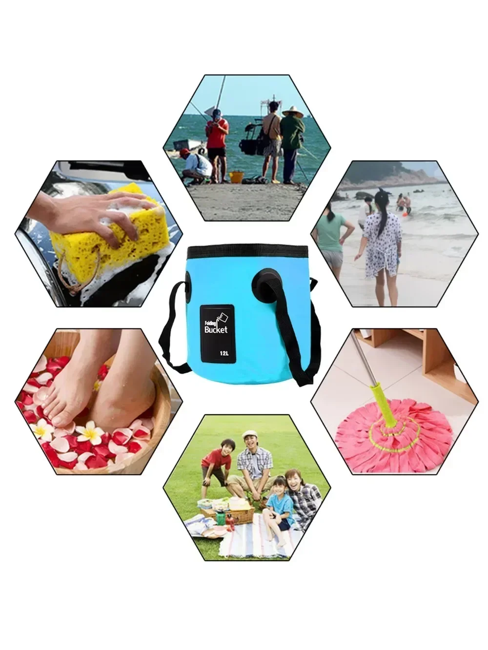 12L/20L Fishing Bucket Folding Waterproof Convenient Fishing Box Travel Collapsible Foot Soaking Bucket Camping Container Bag