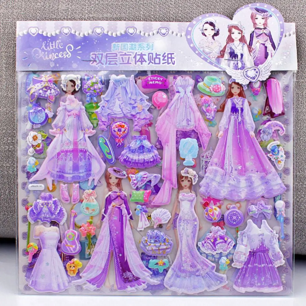 Double Layer Princess Changing Sticker Girl Change Clothes Handmade Princess Dress Up Stickers 3D Reusable