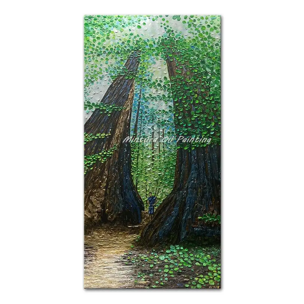 

Mintura,Large Size Handmade Artwork Handpainted Modern Oil Paintings on Canvas,Two Big Trees And Leaves Home Decoration Wall Art