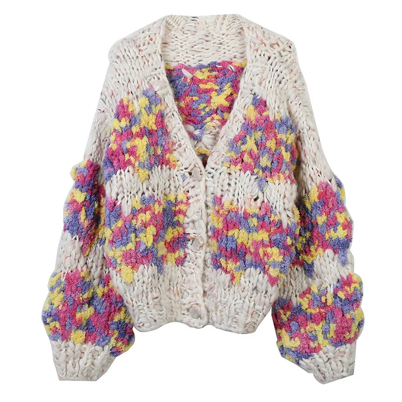 

Boho Warm Autumn Winter Jumper Casual Long Sleeve Loose Sweater Vintage Knitted Hand Woven Cardigan Sweaters for Women Coats