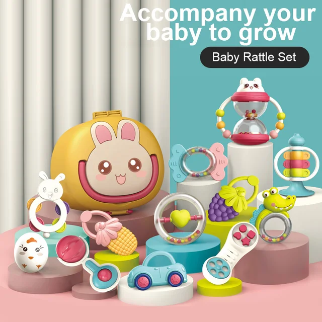 Rabbit Rattle/9pcs 10pcs Monkey Rattle To Coax Newborn Set Made Of ABS Plastic And Silicone Teether 5