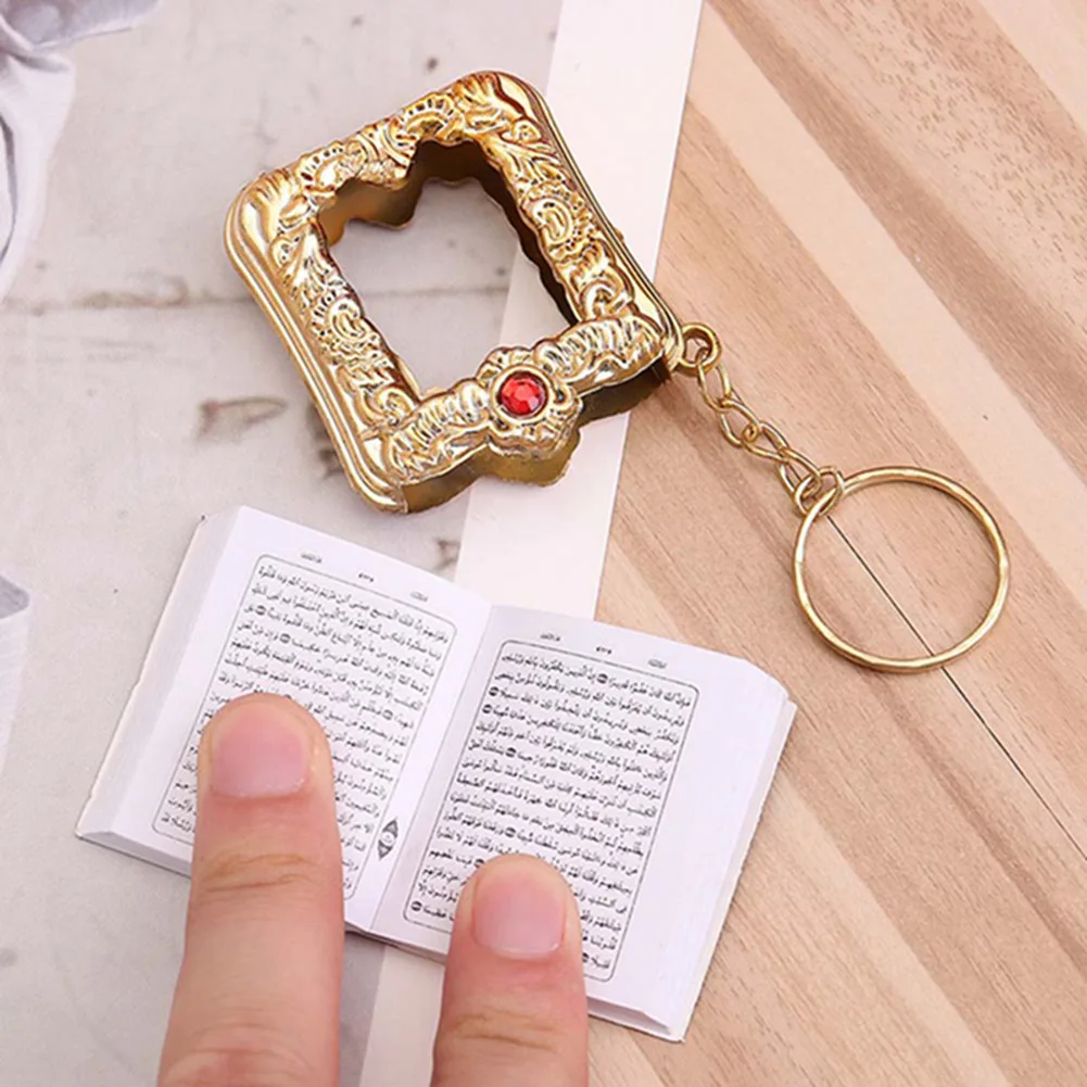1Pcs Resin Islamic Mini Ark Quran Book Keychain Muslim Real Paper Can Read Pendant Key Ring Keychain Religious Jewelry porte clé
