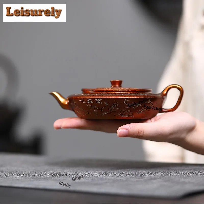190ml Yixing Purple Clay Teapots Handmade Flat Pot Raw Ore Stone Yellow Mud Conch Roasting Gold Sand Kettle Zisha Tea Set Craft
