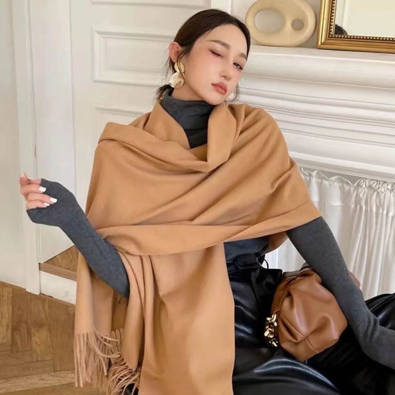 Nouvelle écharpe noire cachemire femme laine dames écharpe chaude écharpe à carreaux femmes hiver foulards automne 2025