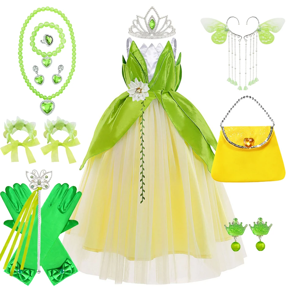 Halloween Tiana Costume Disney Princess Dress For Girls Masquerade