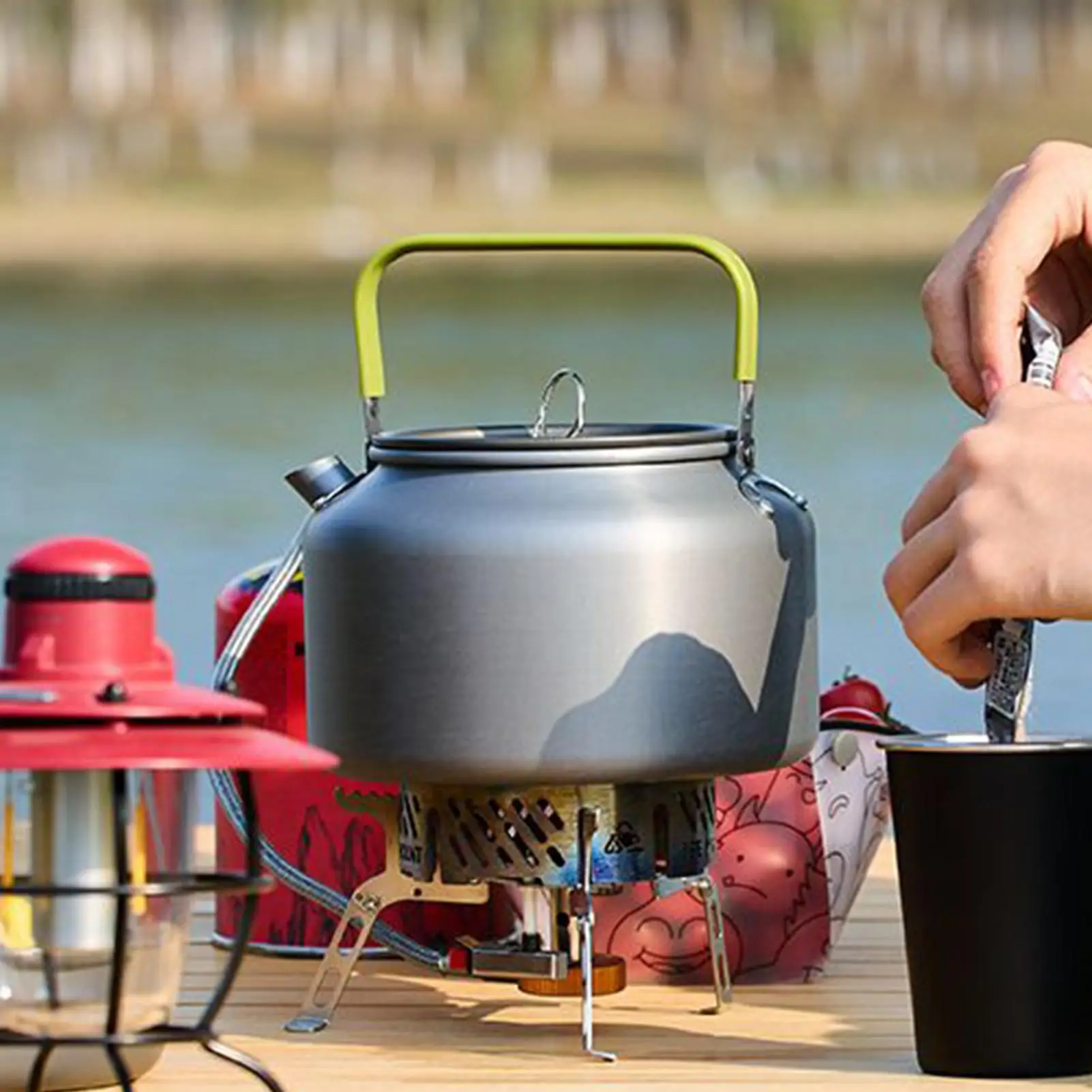 Camping Tea Kettle 1.8L Aluminum Alloy Camping Pot Kitchen Accessories For Offices Home Backyard Kitchen Farm Patio Garden