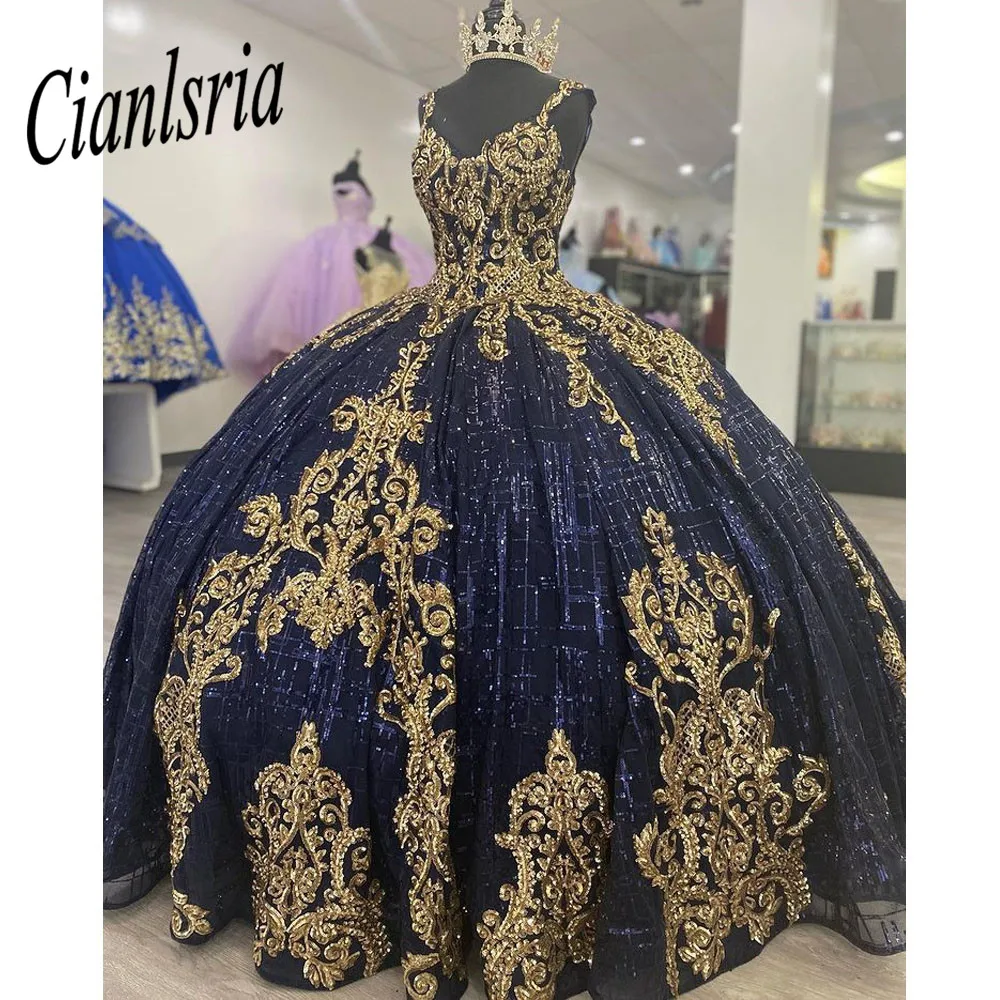 

Navy Blue Quinceanera Dresses Ball Gown For Sweet 16 Dress Bow Sequined Graduation Party Princess Gowns Vestido De 15 anos