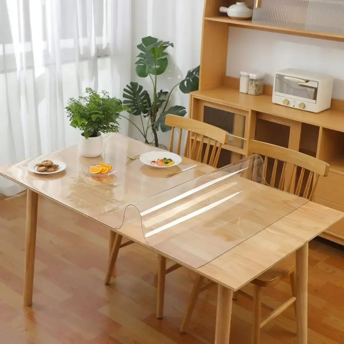 Description Picture 2 of itemSoft Glass Tablecloth Transparent PVC Table Cloth Waterproof Oil Proof Kitchen Dining Rectangular Table Cover Matte Clear