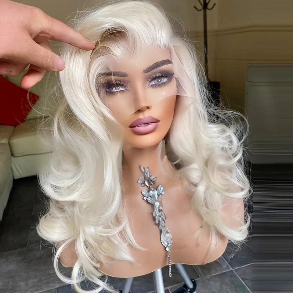 QW Synthetic Hair Blonde Body Wave Long Wavy Soft Lace Front Wig For Women Hair Heat Resistant Fiber Cosplay Daily