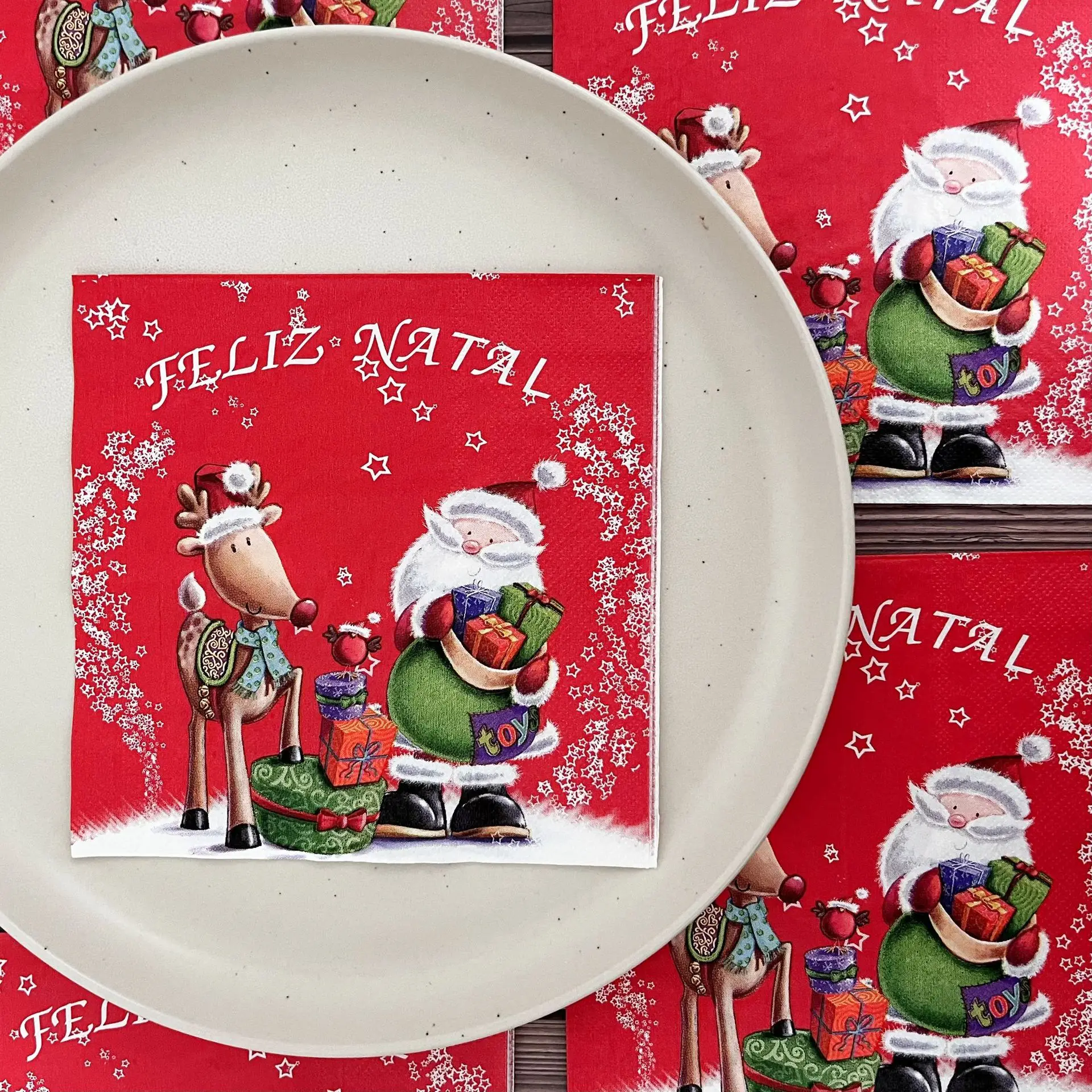 Santa Claus and His Deer Printed Napkins 10/20pcs 33*33cm