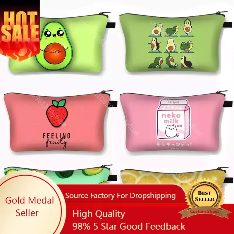 

Kawaii Strawberry Milk Avocado Lemon Cosmetic Bag Women Makeup Bags Ladies Make Up Organizer Box Lipstick Girls Cosmetic Case