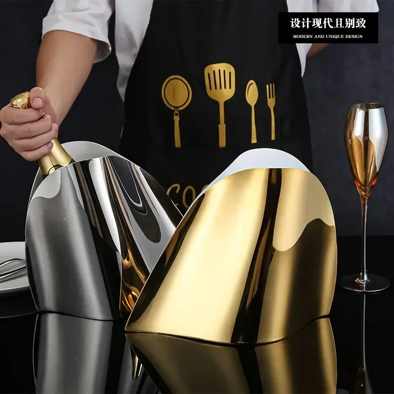 Korean Luxury Gold Champagne Ice Bucket, 304 Stainless Steel, Home Red Wine, Barrel Container for Hotel Office, Villa Decoration