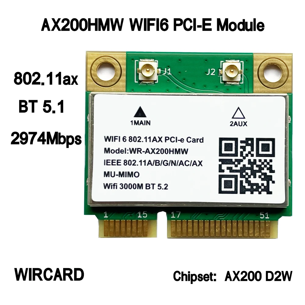 Wircard Ax200hmw Ax200 Wifi6 Módulo Mini Pcie 802.11ax 160mhz Placa de Rede Wi-fi para o Portátil Win10