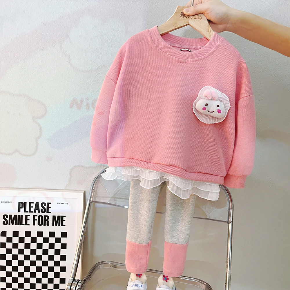 

Baby Girls Clothing Sets Spring Toddler Kids Lace T Shirt Pants 2 Pcs Suit Children Casual Clothes Infant Outfit Sets 1-4 Years