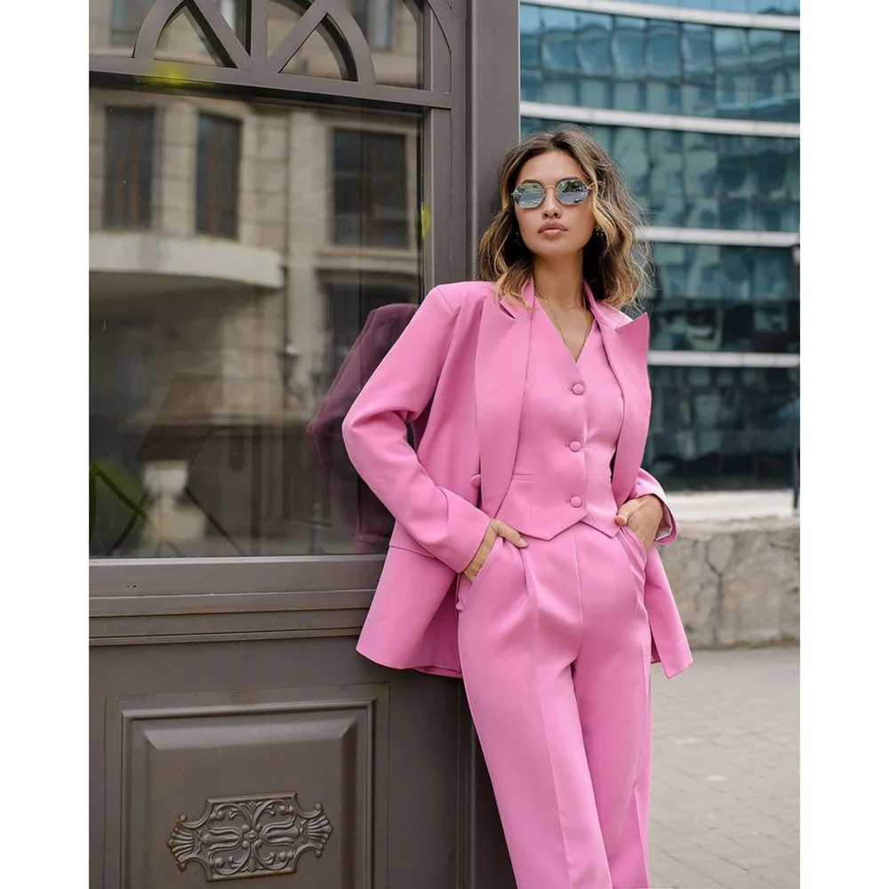 Custom Elegant Women's Suits Slim Fit 3 Piece Jacket Pants Vest Single Breasted Peak Lapel Formal Office Lady Full Set Blazer 2